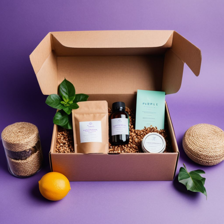 wellness kit in kraft gift box purple backdrop